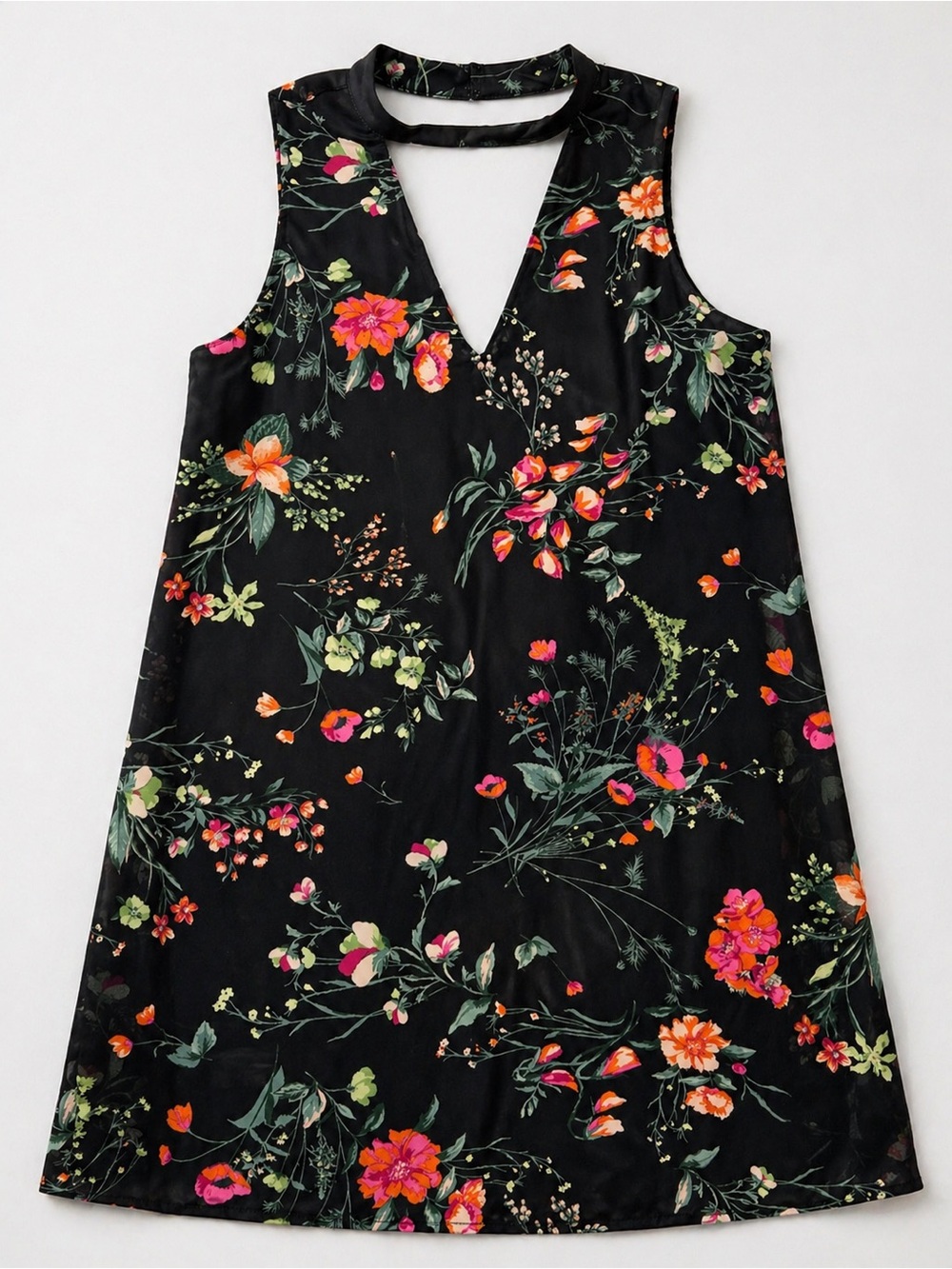 Byer Floral Sleeveless Choker Neck Shift Dress Black Multi Medium M Career Party